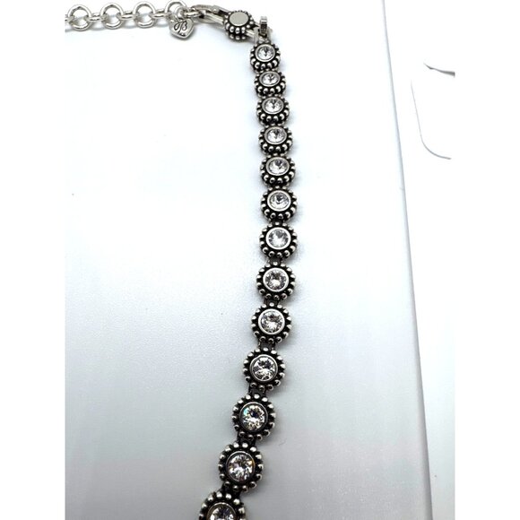 Brighton Twinkle Line Silver Tone Necklace Clear Crystal Disc Stations Pouch - Picture 5 of 10